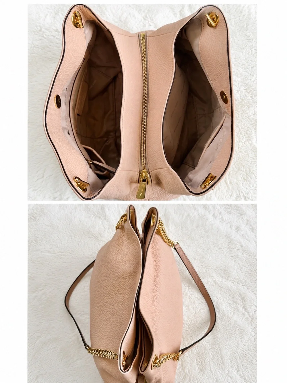 Michael Kors Jet Set Chain Shoulder Bag Dusty Pink Pebbled Leather Large